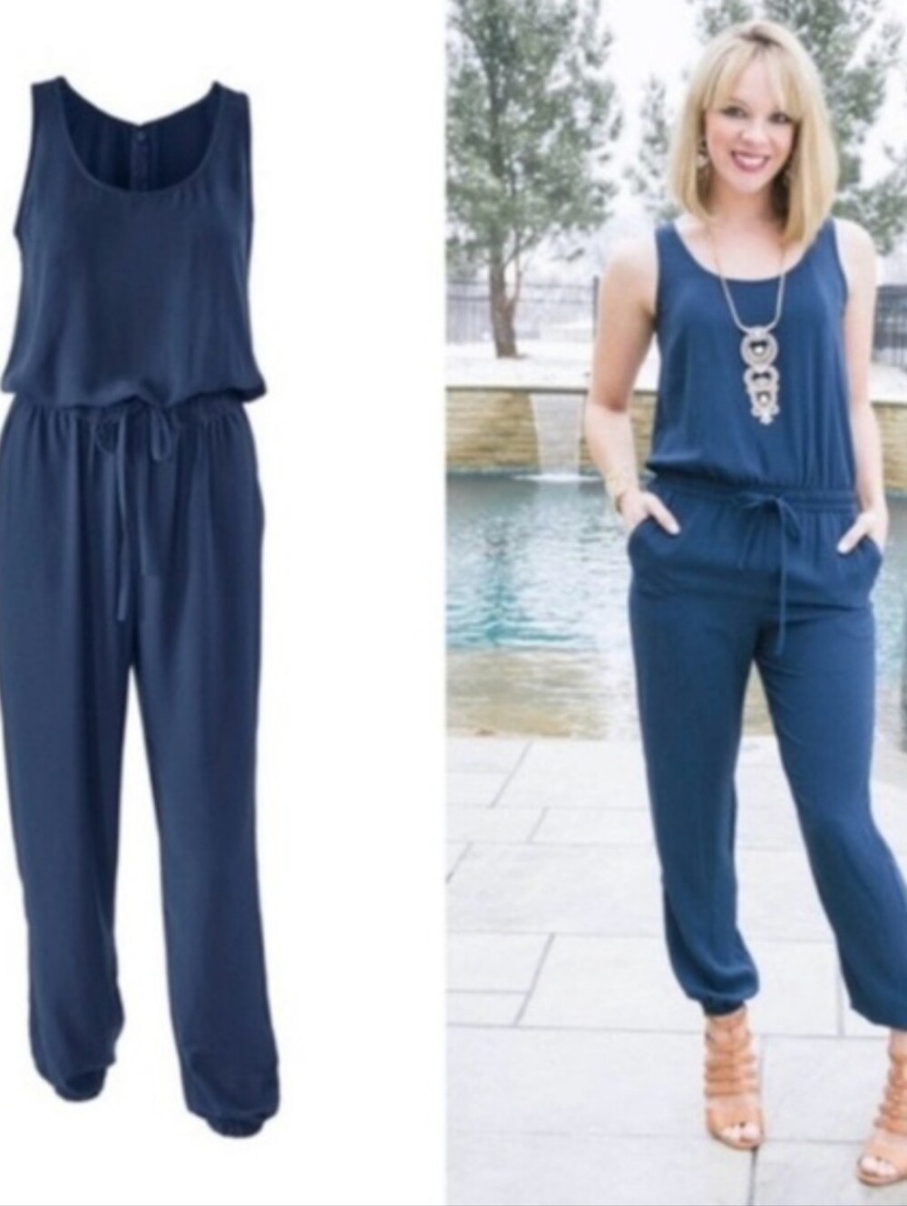 Woman’s Cabi jumpsuit navy blue size S. Polyestet Resort Wear, Casual Outing.